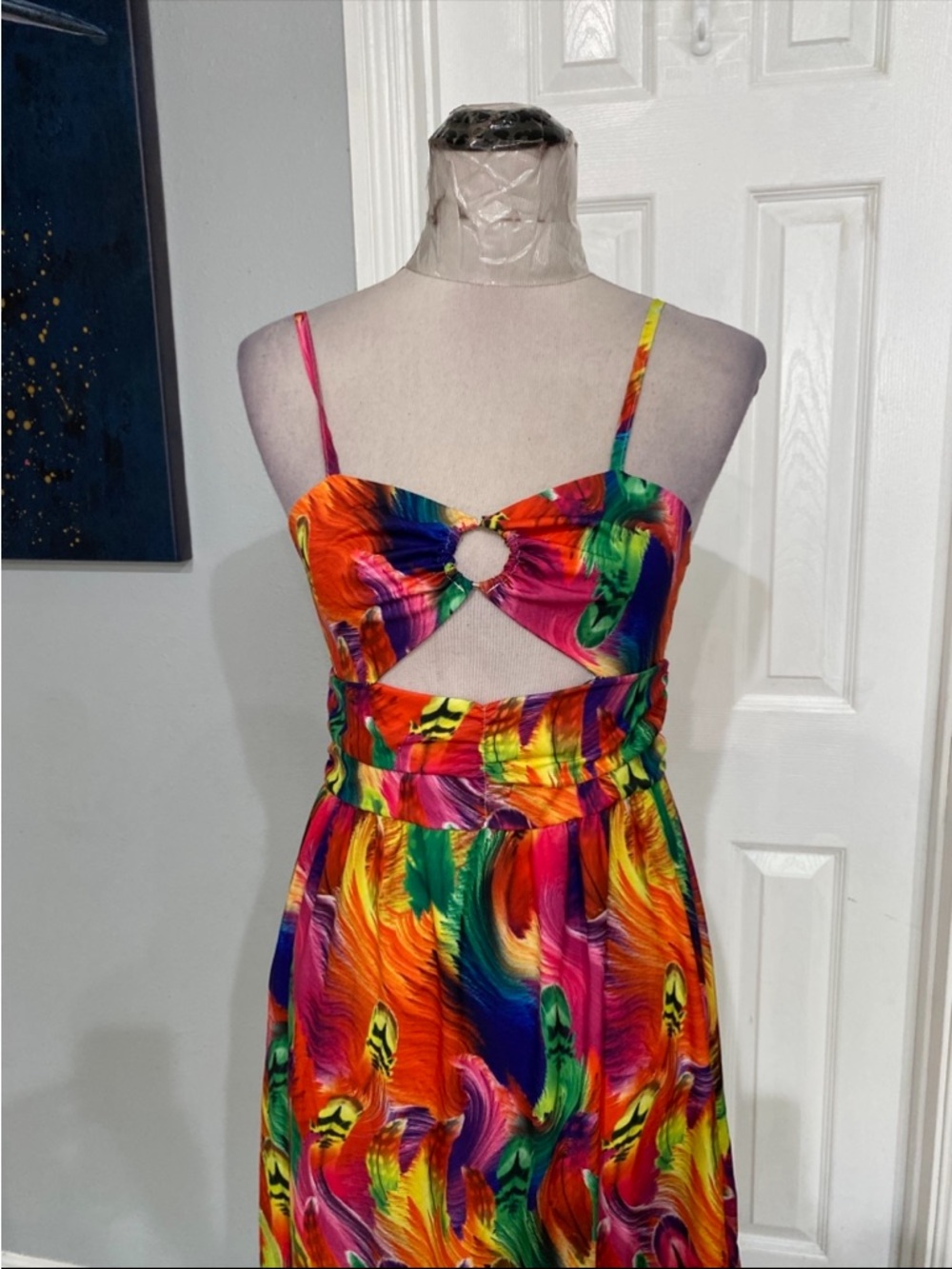 Metamorphosis Girl Women Medium  Colorful  rainbow swirl cutout maxi dress, - Picture 8 of 10